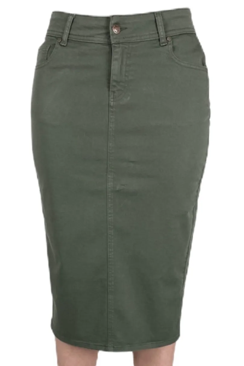 Olive Twill Mid-Length Skirt 216/2-10D