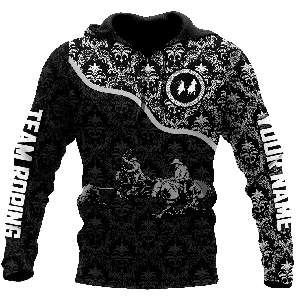 Personalized Name Bull Riding Unisex Hoodie Black And White Bull Rider Hoodie 3D Full Print