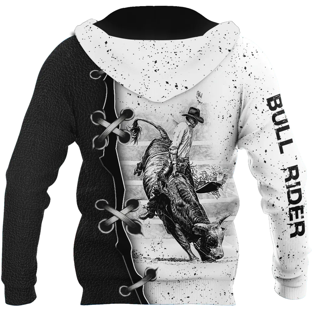 Personalized Name Bull Riding Unisex Hoodie Black And White Bull Rider Hoodie 3D Full Print