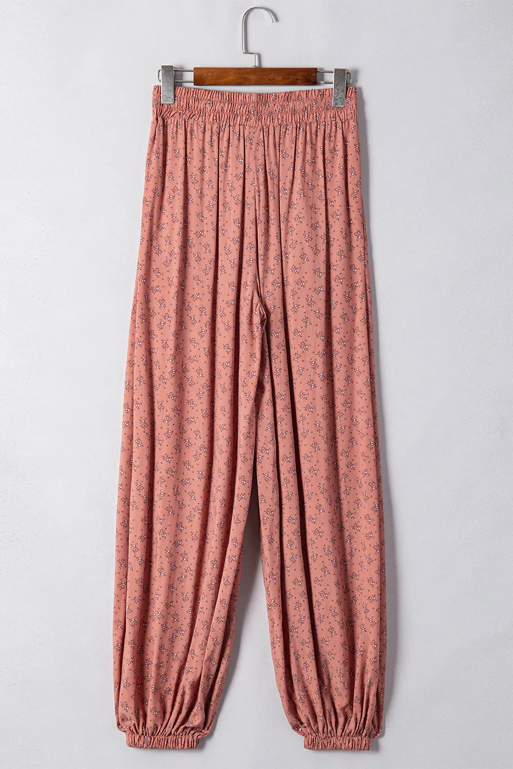 Pink Boho Floral Printed Wide Leg Jogger Pants