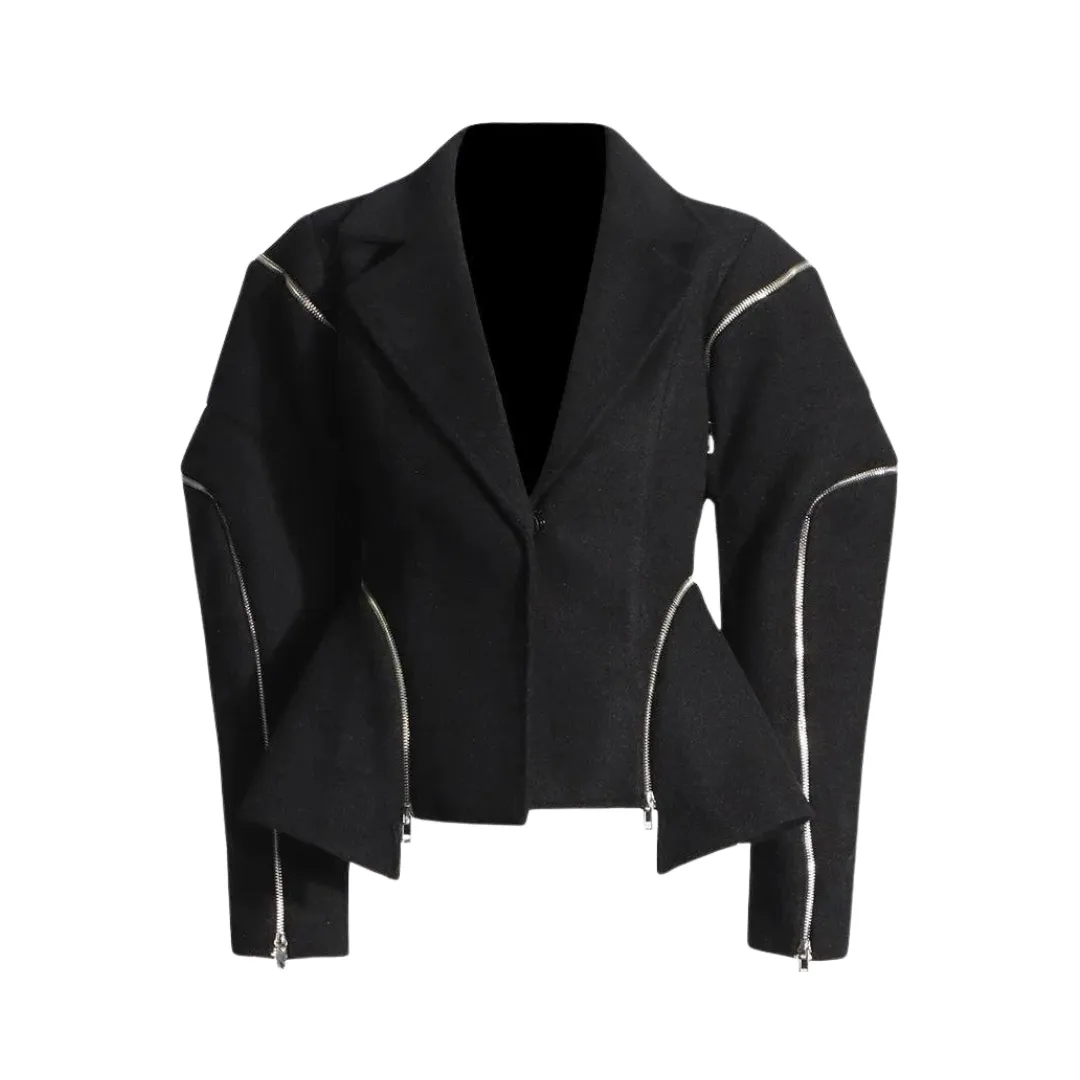 Pre Order:  Zipper Splicing Deconstructed Irregular Suit Jacket