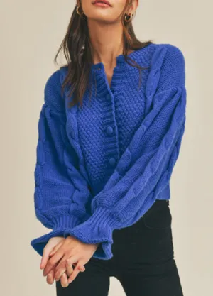 Puff Sleeve Royal Blue Cardigan