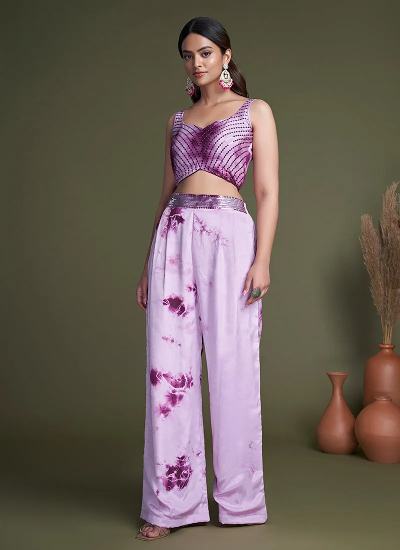 Purple Tie-dye Printed Cape Style Co-Ord Palazzo Set