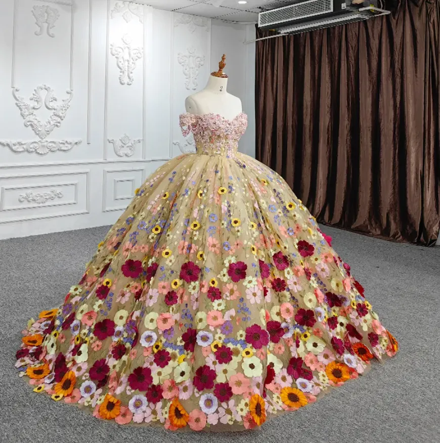 Quinceanera Flower Ball Gown Dress