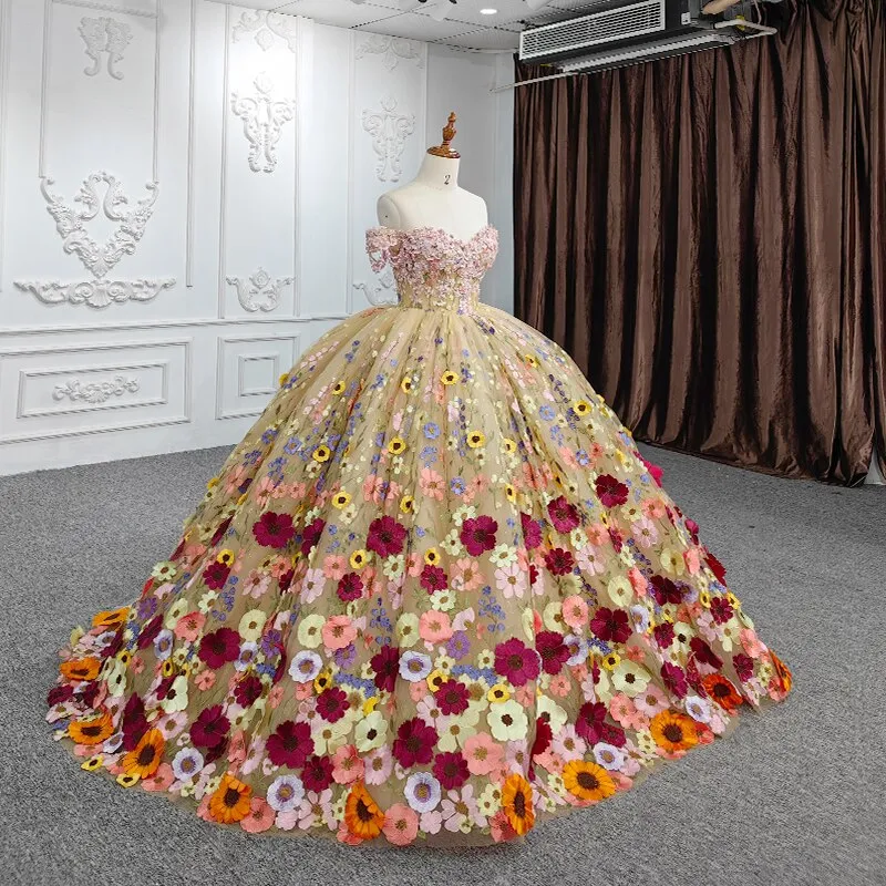 Quinceanera Flower Ball Gown Dress