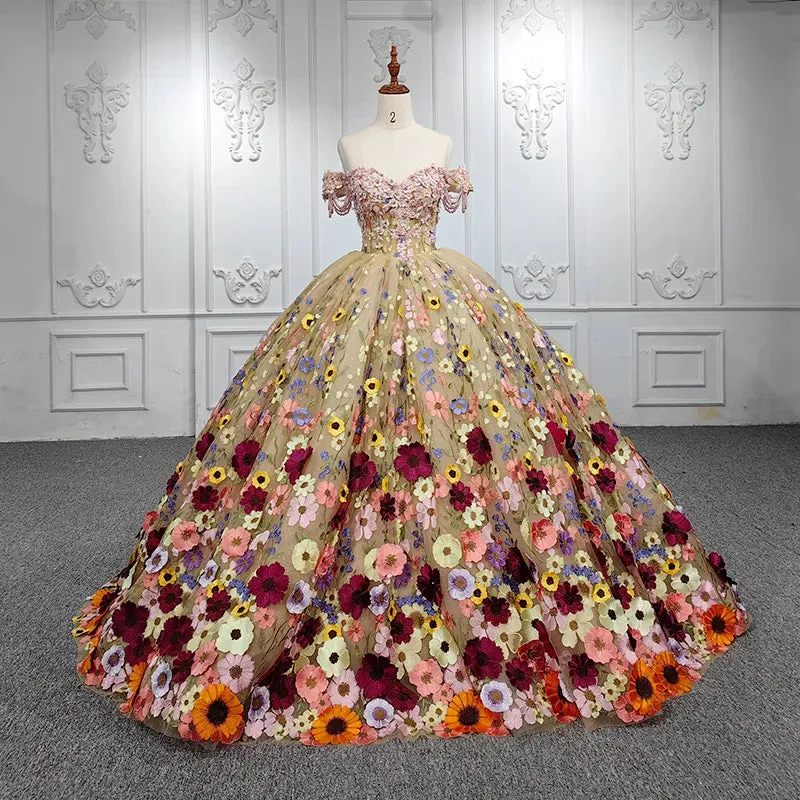 Quinceanera Flower Ball Gown Dress