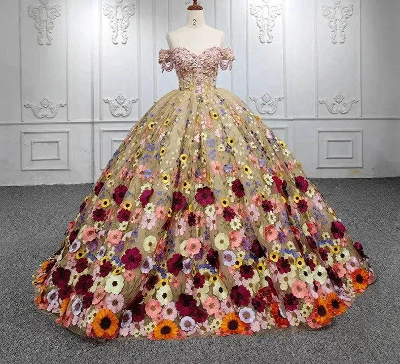 Quinceanera Flower Ball Gown Dress