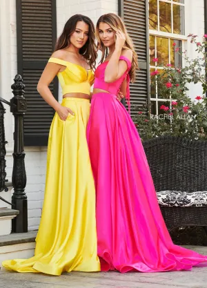 Rachel Allan 7185 Fuchsia 2 Piece Satin Dress with Slit