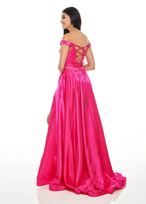 Rachel Allan 7185 Fuchsia 2 Piece Satin Dress with Slit