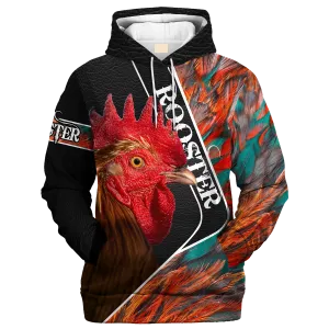 Rooster With Chicken Feathers Pattern Hoodie