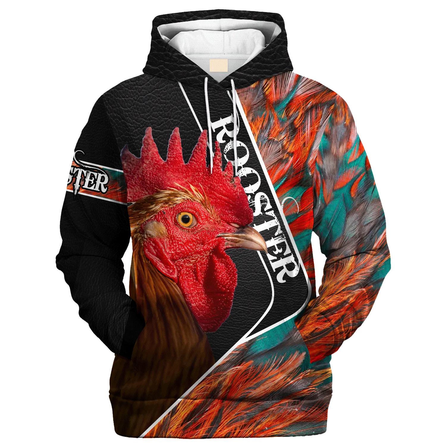 Rooster With Chicken Feathers Pattern Hoodie