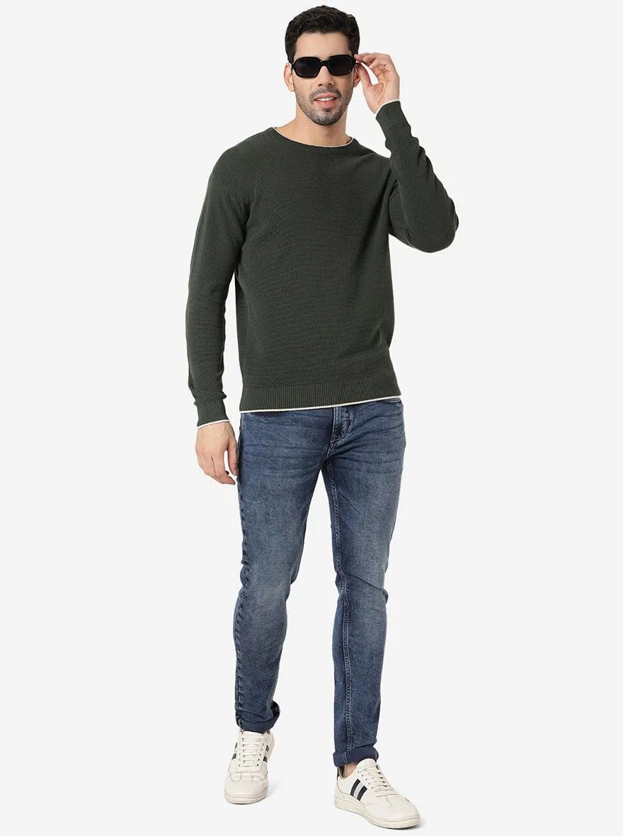 Sage Green Solid Slim Fit T-Shirt | JadeBlue