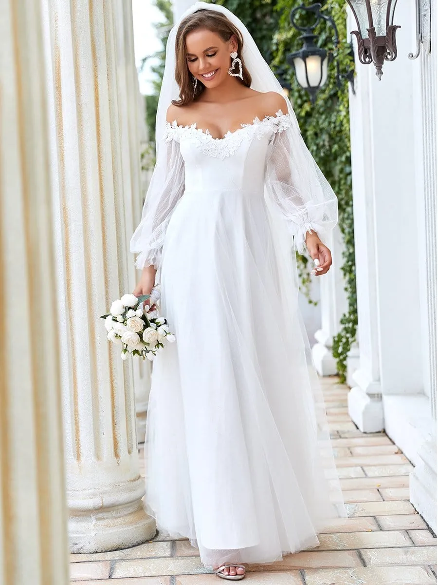 Sheer Lantern Sleeve Off the Shoulder Wedding Dress