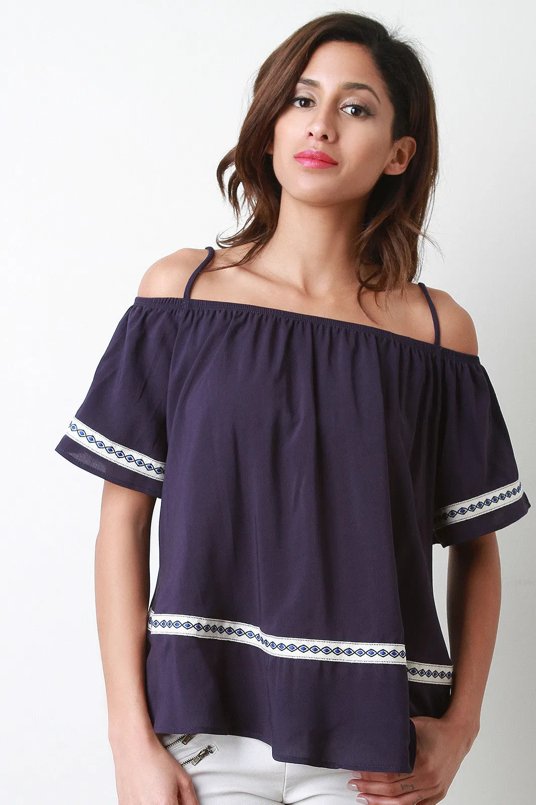 Short Sleeve Off Shoulder Peasant Top