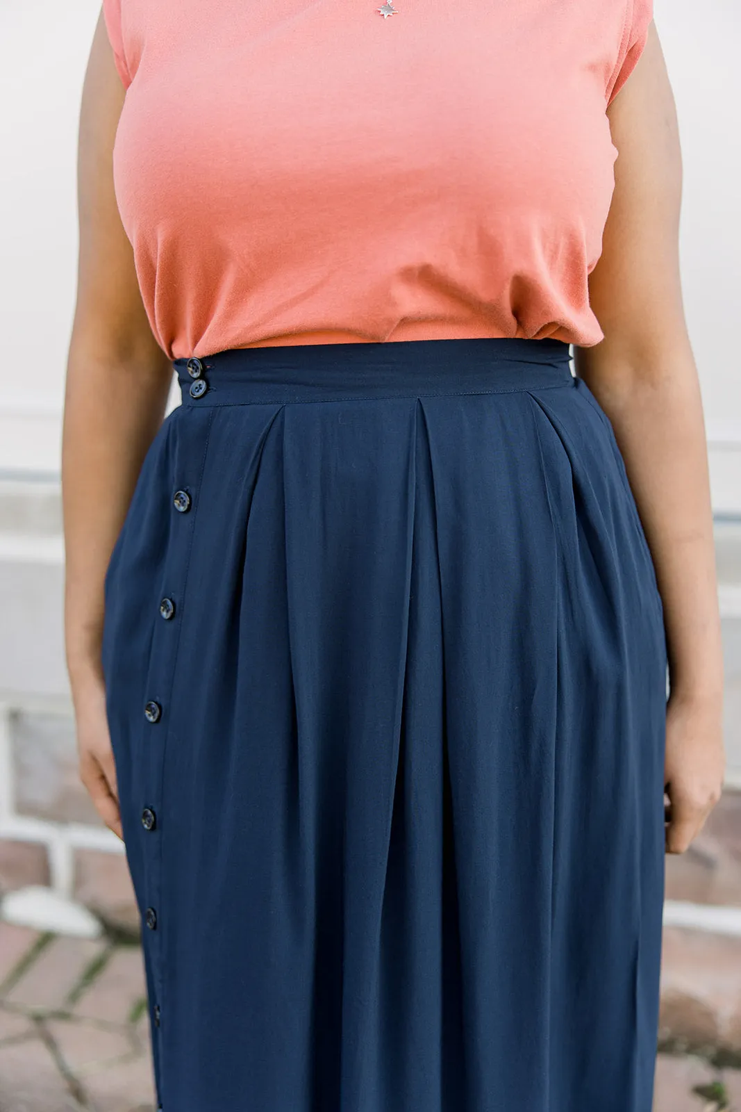 Side Button Midi Skirt - last chance