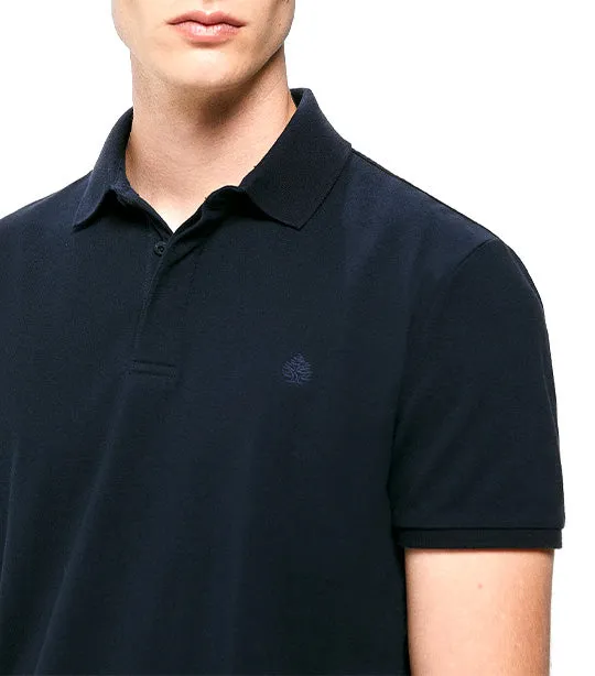 Slim Piqué Polo Shirt With Hidden Placket Dark Blue