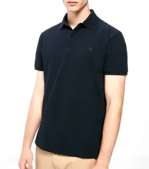 Slim Piqué Polo Shirt With Hidden Placket Dark Blue