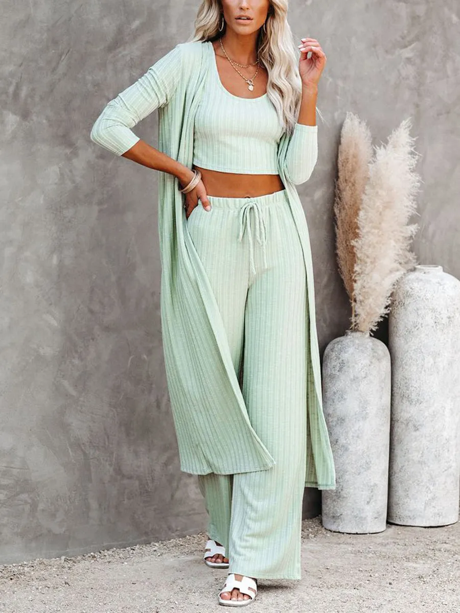 Solid Color Knitted Three-Piece Suit