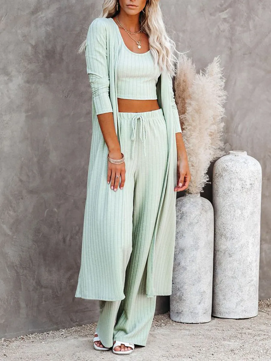 Solid Color Knitted Three-Piece Suit