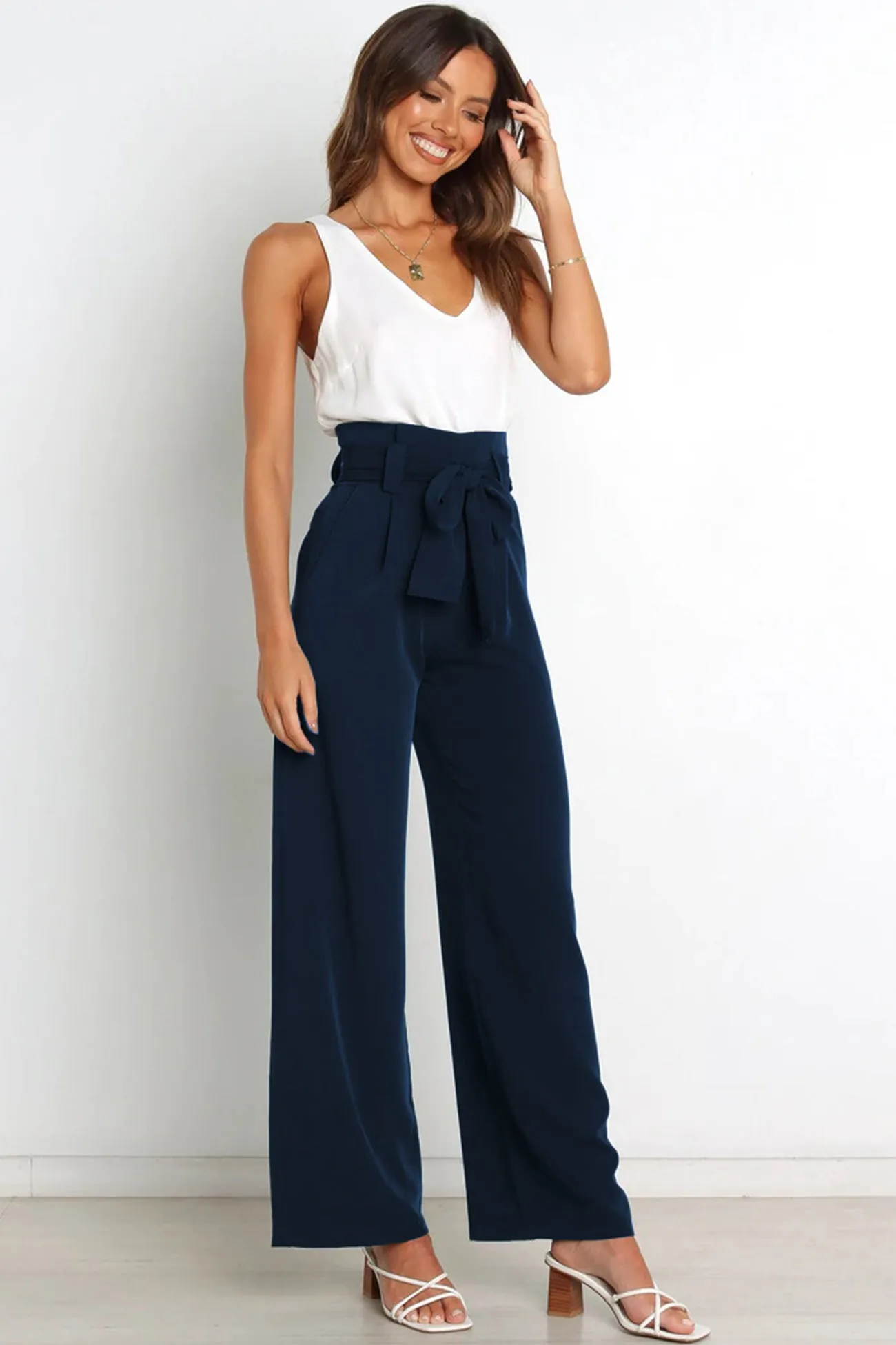 Solid Color Wide Leg Suit Pants