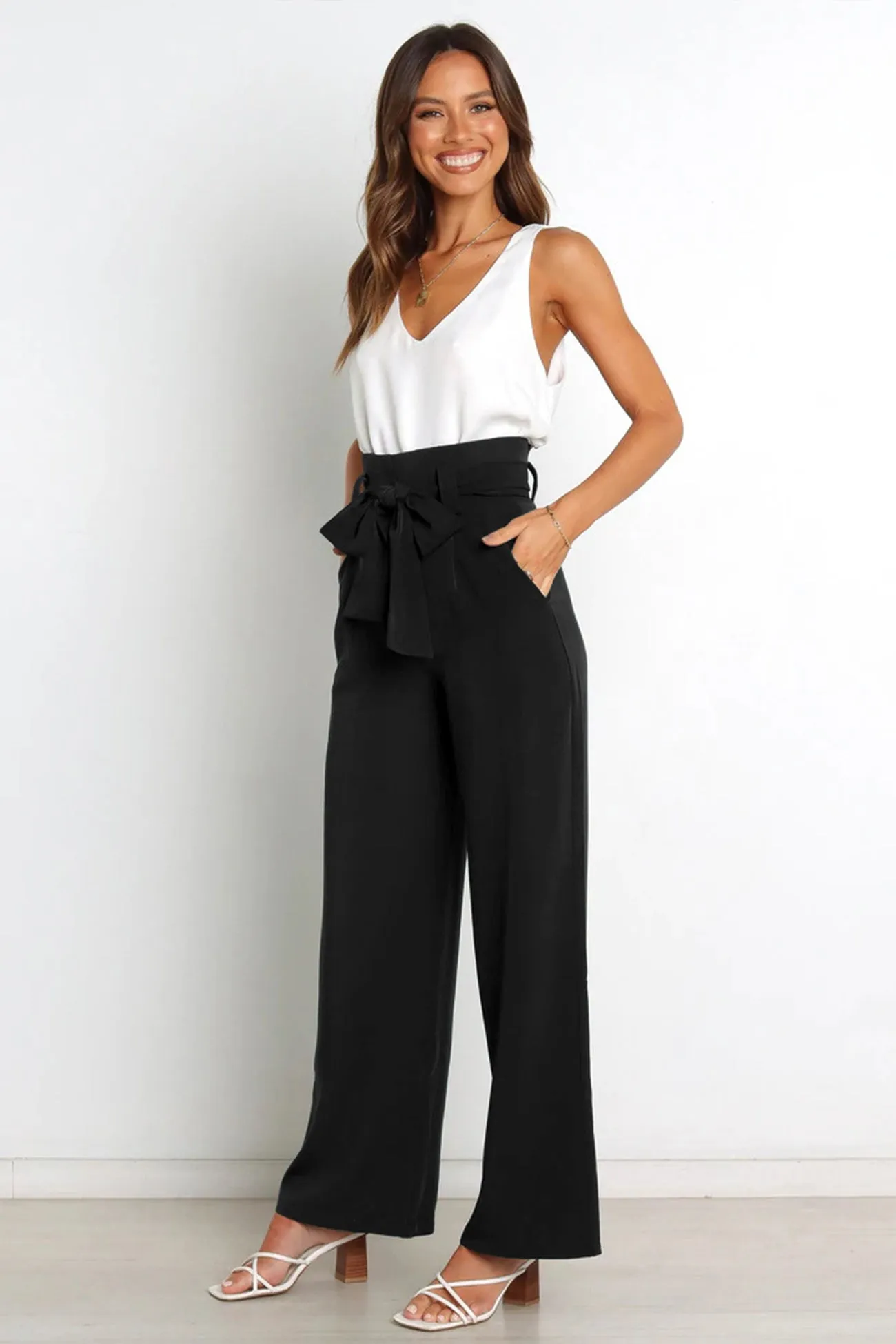 Solid Color Wide Leg Suit Pants