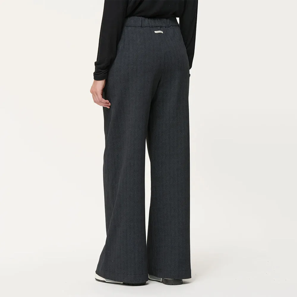 Sophino Dark Grey Herringbone Wide Leg Trousers