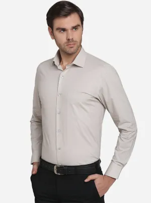 Stone Grey Solid Slim Fit Formal Shirt  | Metal