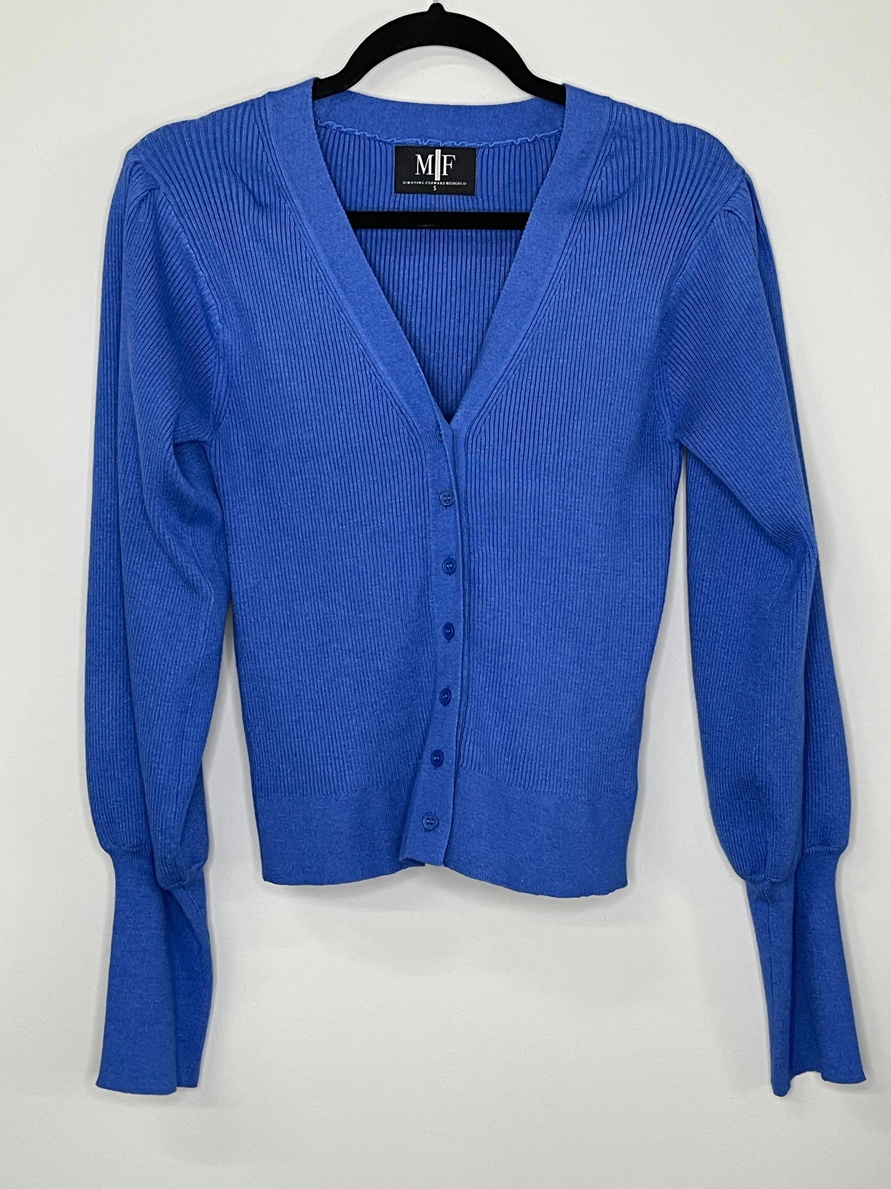 Sweater, Cardigan Puff Blue, Sequin Pink/Blue Heart Eye