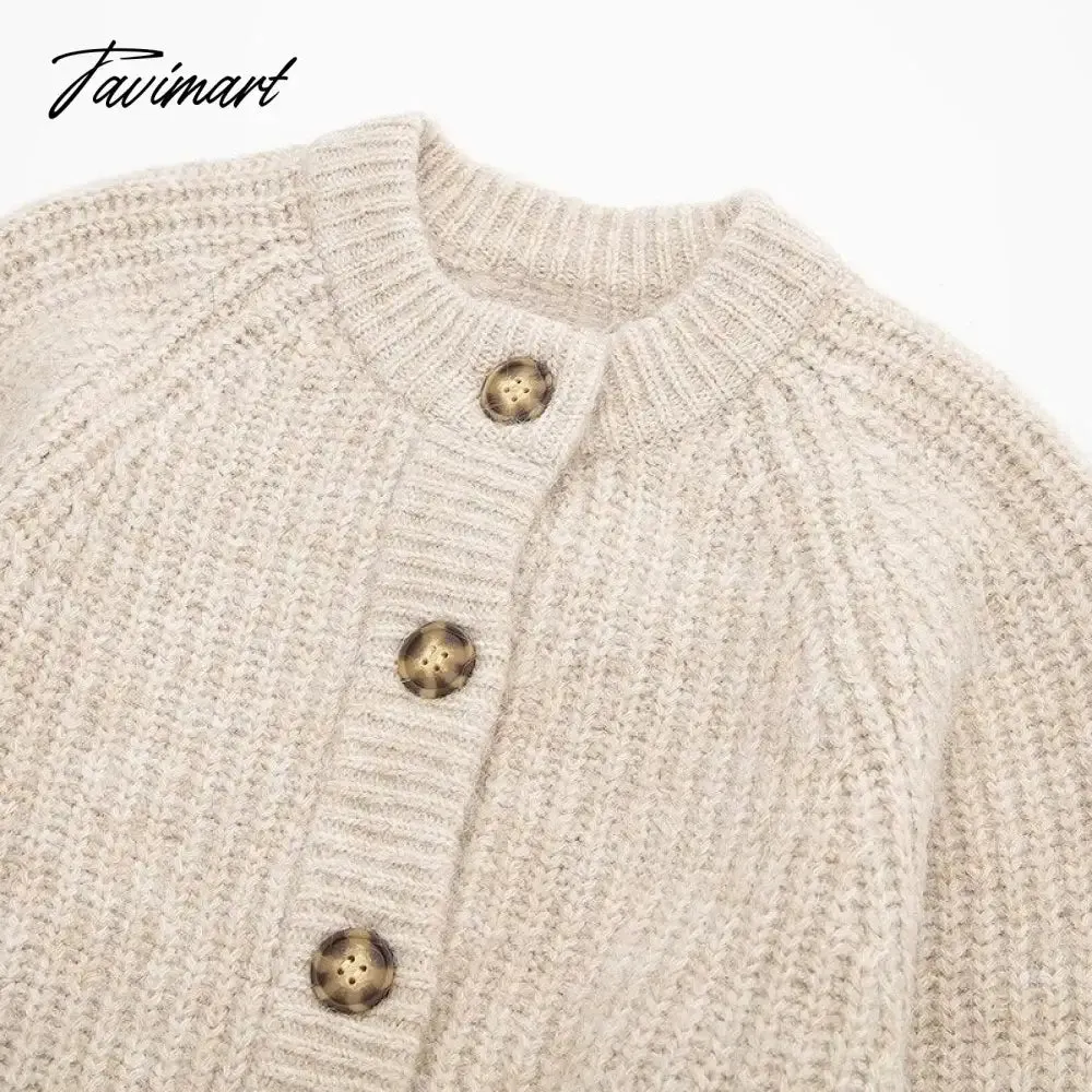 Tavimart Elegant Cardigan Women Fashion Knitted Cardigan Sweater Vintage Long Sleeve Top Buttons Slim Female Outerwear Chic Tops