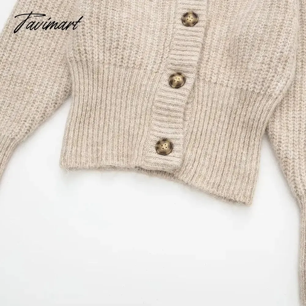 Tavimart Elegant Cardigan Women Fashion Knitted Cardigan Sweater Vintage Long Sleeve Top Buttons Slim Female Outerwear Chic Tops