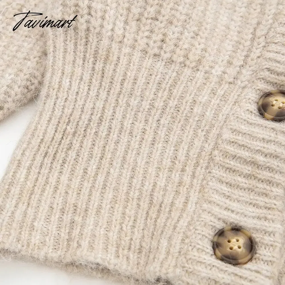 Tavimart Elegant Cardigan Women Fashion Knitted Cardigan Sweater Vintage Long Sleeve Top Buttons Slim Female Outerwear Chic Tops