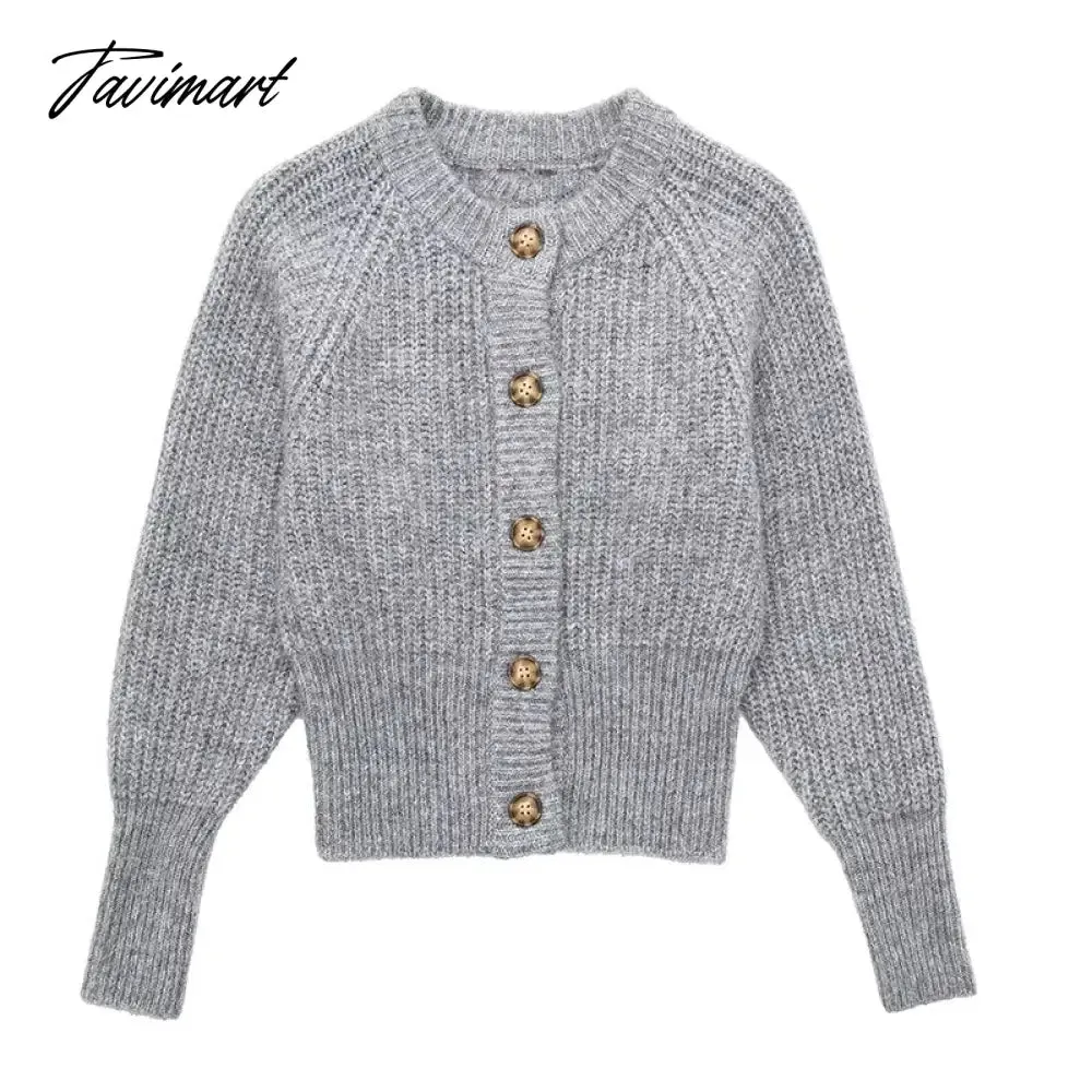 Tavimart Elegant Cardigan Women Fashion Knitted Cardigan Sweater Vintage Long Sleeve Top Buttons Slim Female Outerwear Chic Tops