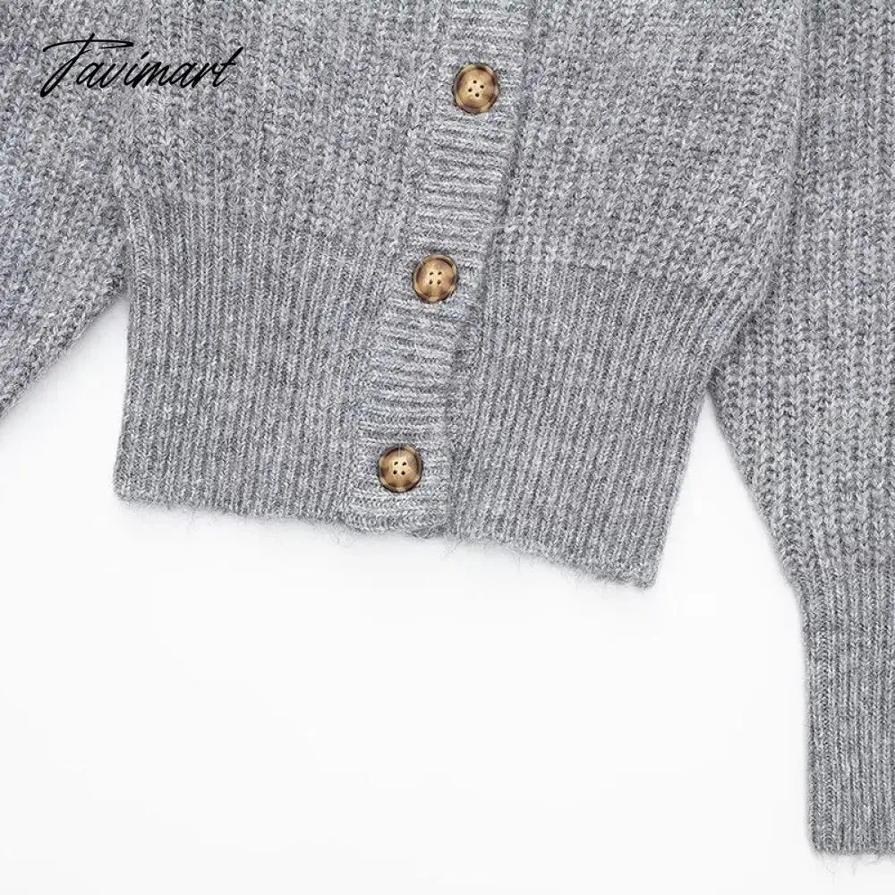 Tavimart Elegant Cardigan Women Fashion Knitted Cardigan Sweater Vintage Long Sleeve Top Buttons Slim Female Outerwear Chic Tops