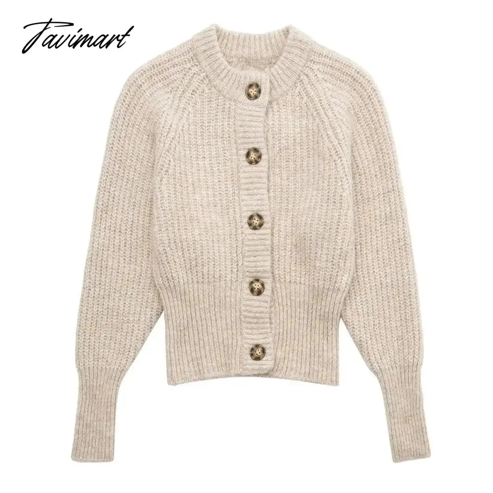 Tavimart Elegant Cardigan Women Fashion Knitted Cardigan Sweater Vintage Long Sleeve Top Buttons Slim Female Outerwear Chic Tops