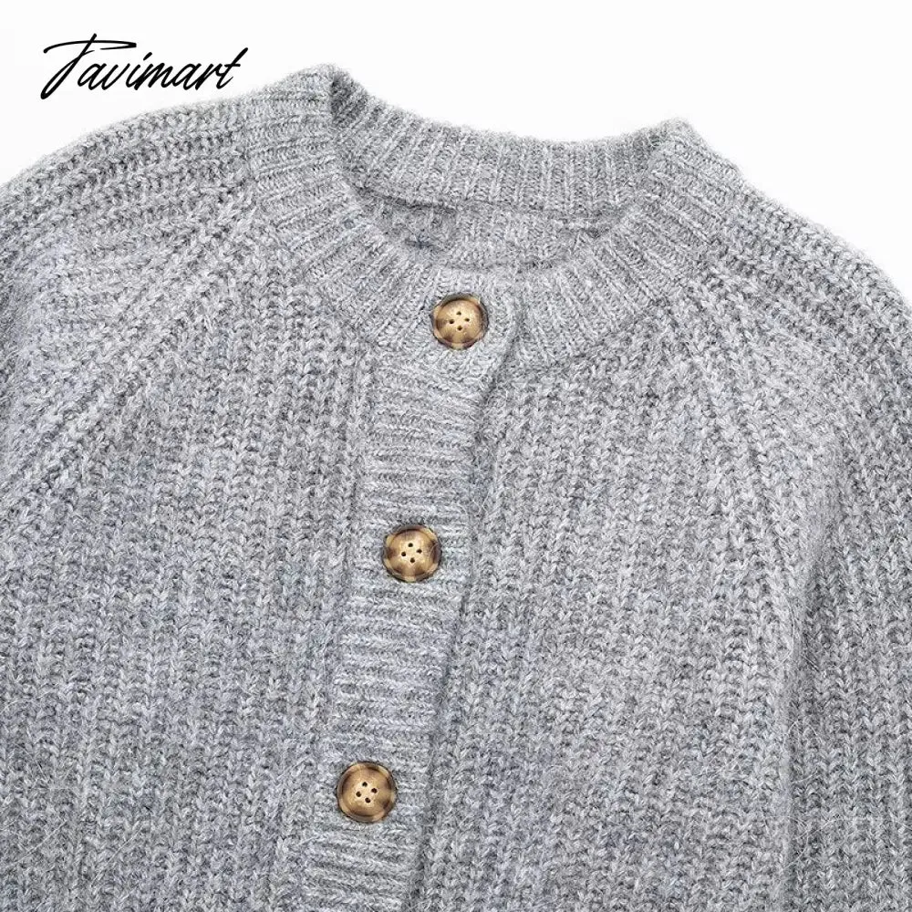 Tavimart Elegant Cardigan Women Fashion Knitted Cardigan Sweater Vintage Long Sleeve Top Buttons Slim Female Outerwear Chic Tops