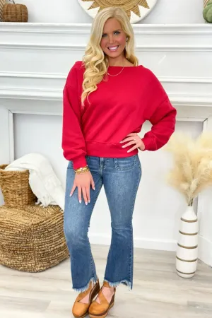 True Red Off Shoulder French Terry Top