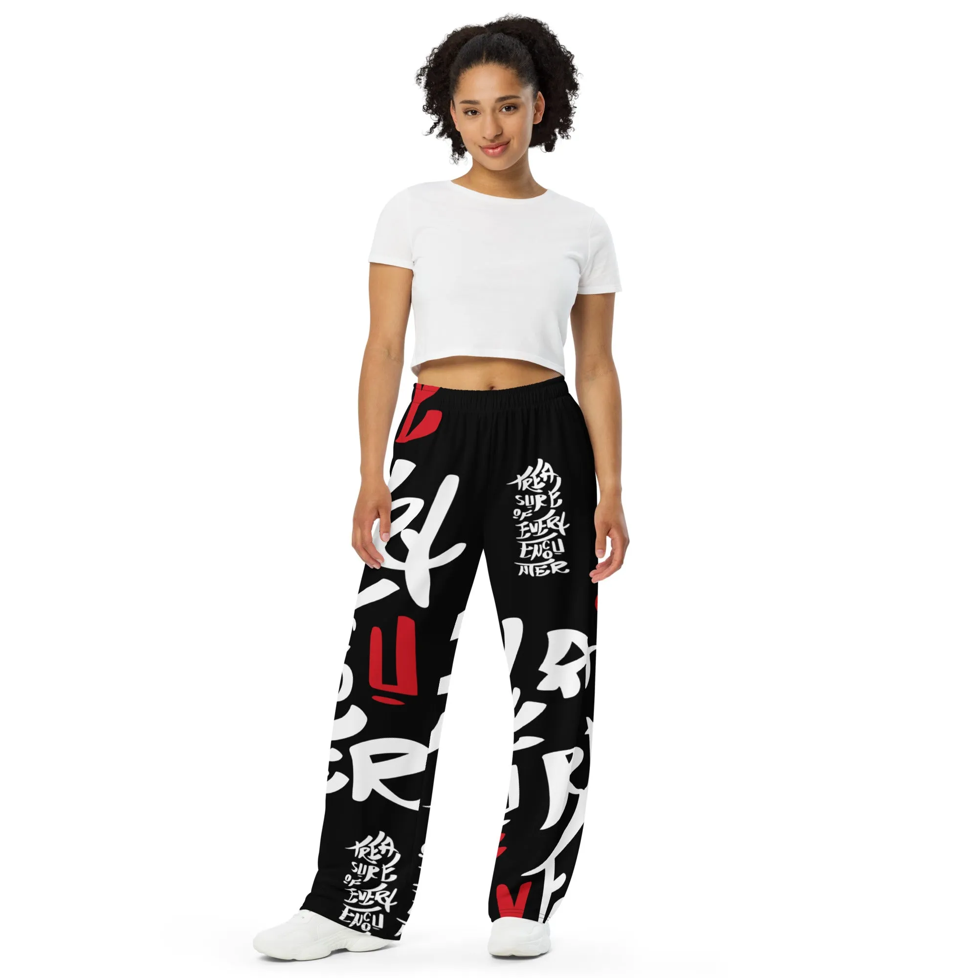 Unisex Wide-Leg Pants - Treasure of Every Encounter 一期一会 Digital Print by Los Gusanos | High Waist, Tailored Wide Leg Pants