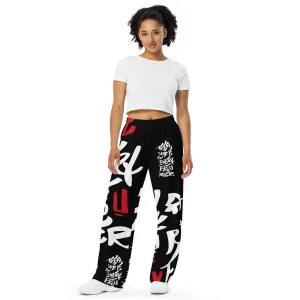 Unisex Wide-Leg Pants - Treasure of Every Encounter 一期一会 Digital Print by Los Gusanos | High Waist, Tailored Wide Leg Pants