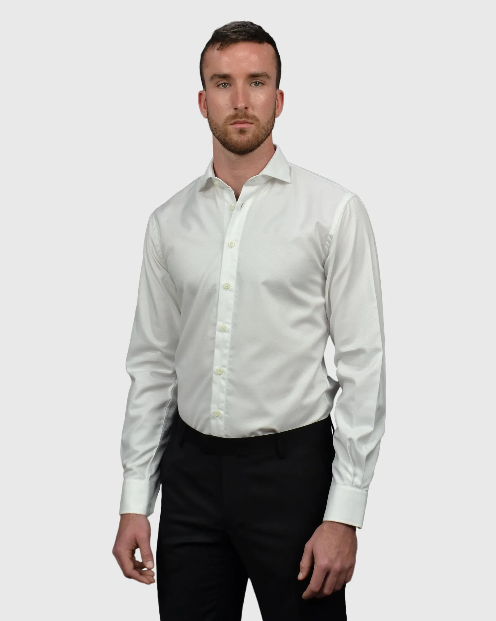 VINCENT & FRANKS S19CH0137 WHITE HERRINGBONE TWILL SLIM SC SHIRT