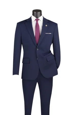 Vinci Slim Fit 2 Piece Suit Stretch Fabric Suit with Adjustable Waistband Navy SDX-3