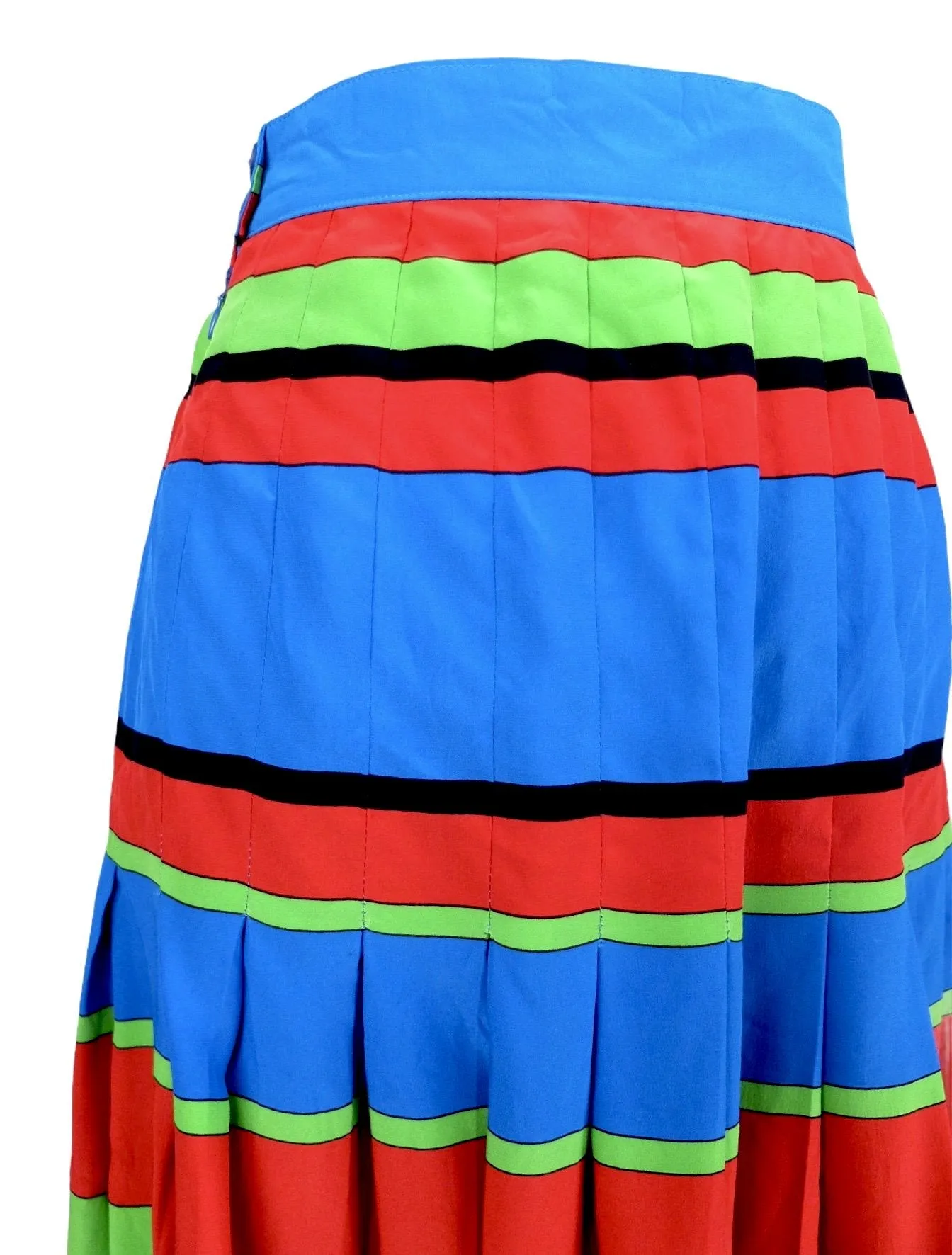 Vintage 70s Silk Mod Glam Rock High Waisted Bright Striped Pleated Mini Skirt