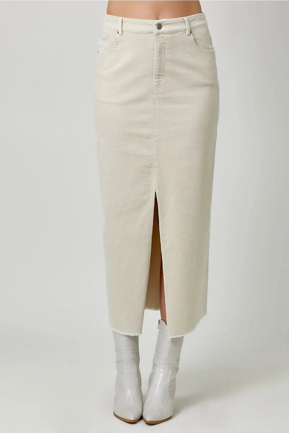 Washed Front Slit Corduroy Skirt