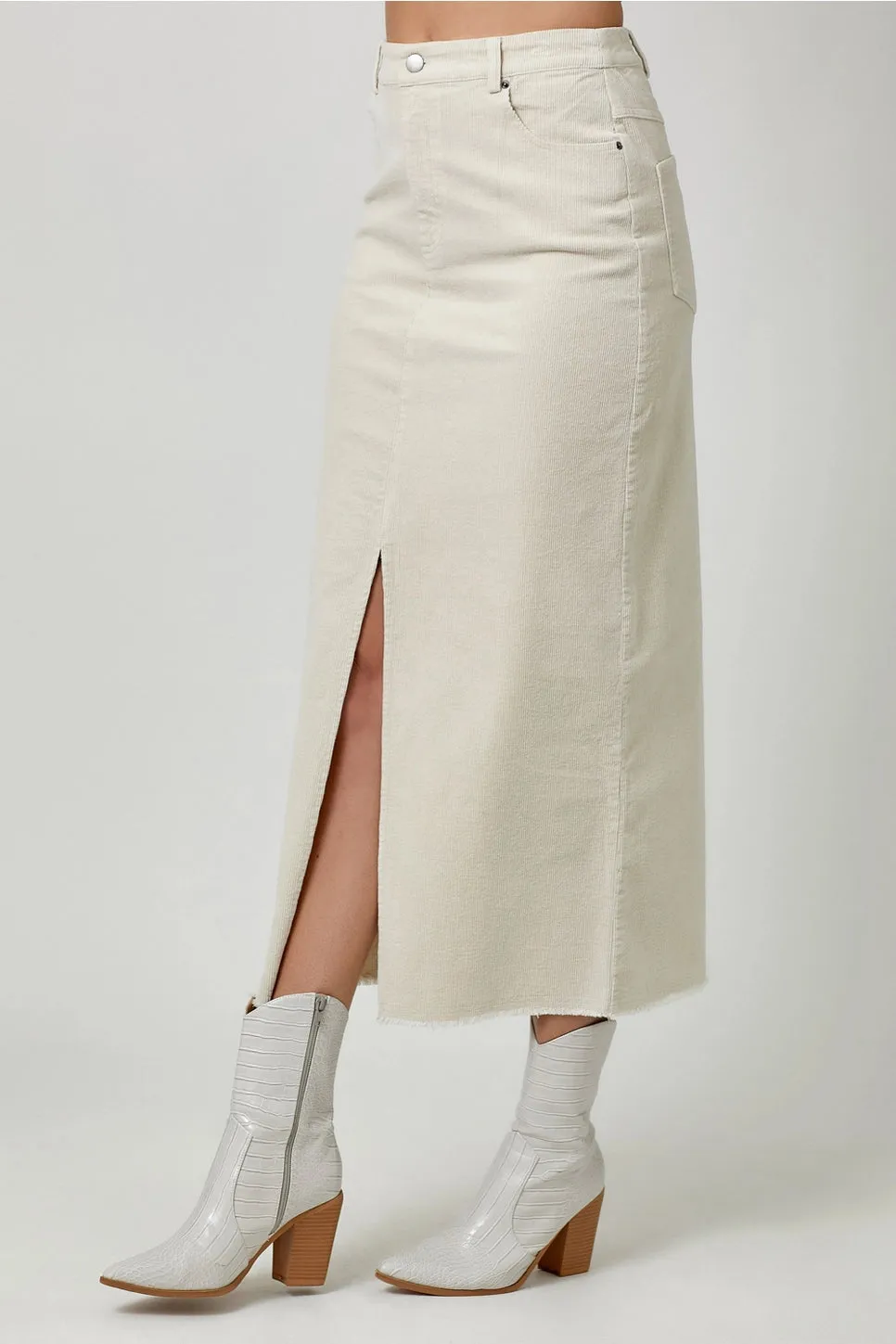 Washed Front Slit Corduroy Skirt