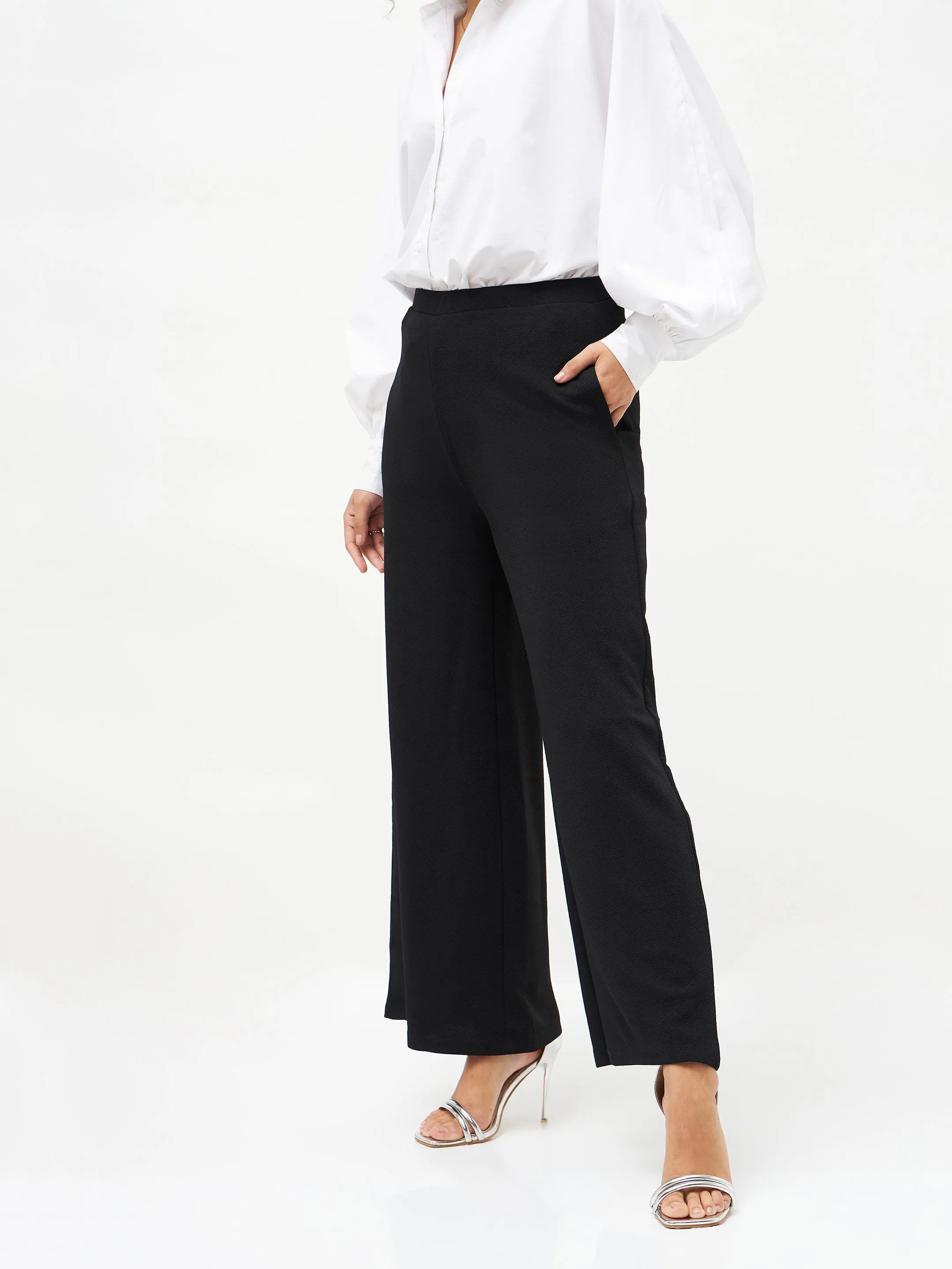 Women Black Scuba Wide Leg Pants