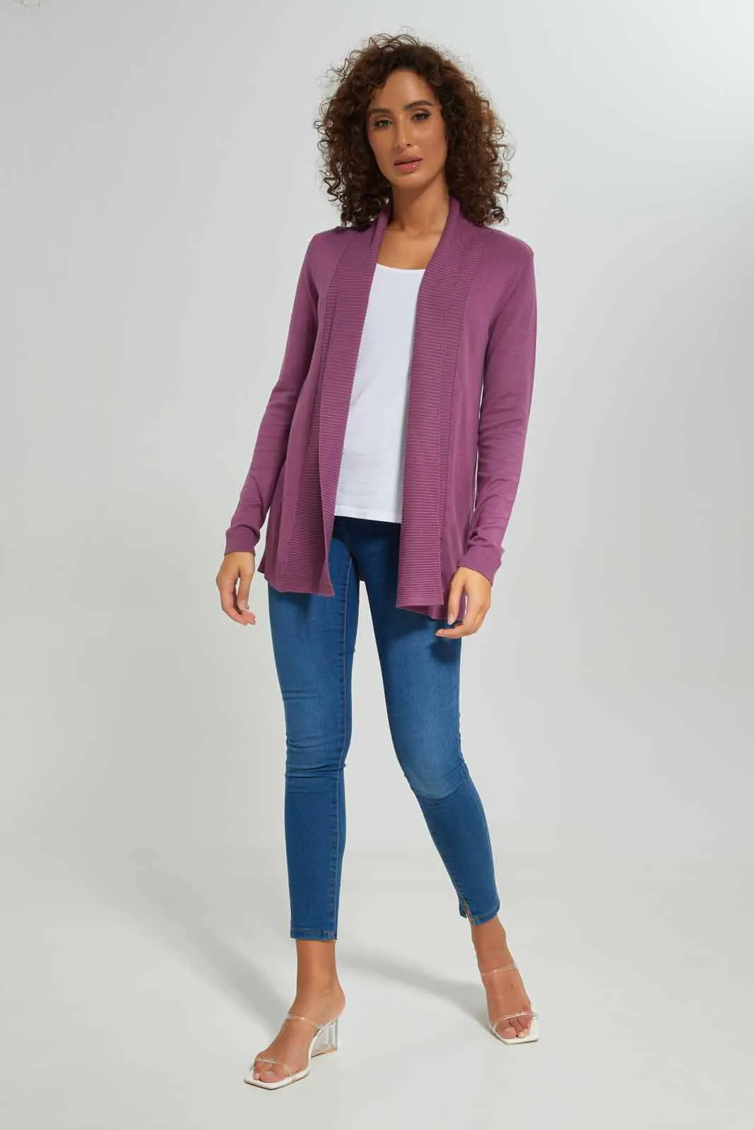 Women Purple Drape Cardigan