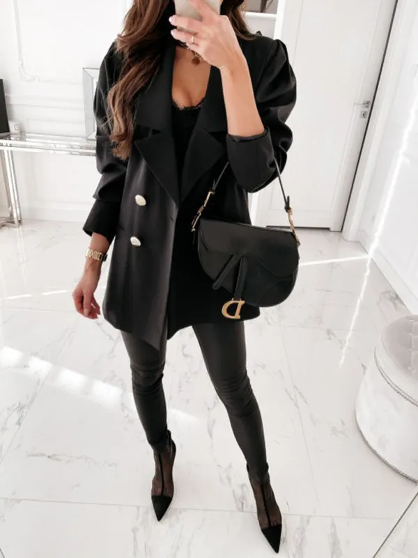 Women's new casual jacket double breasted solid color suit