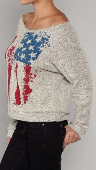 Zendo American Flag Off Shoulder Cut Out Sweatshirt