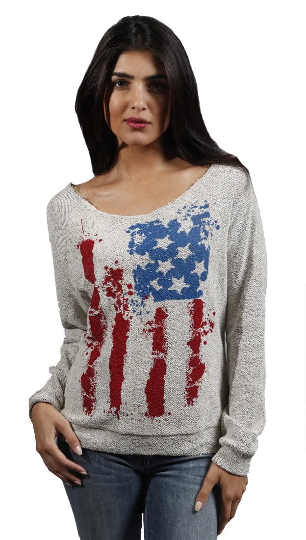 Zendo American Flag Off Shoulder Cut Out Sweatshirt